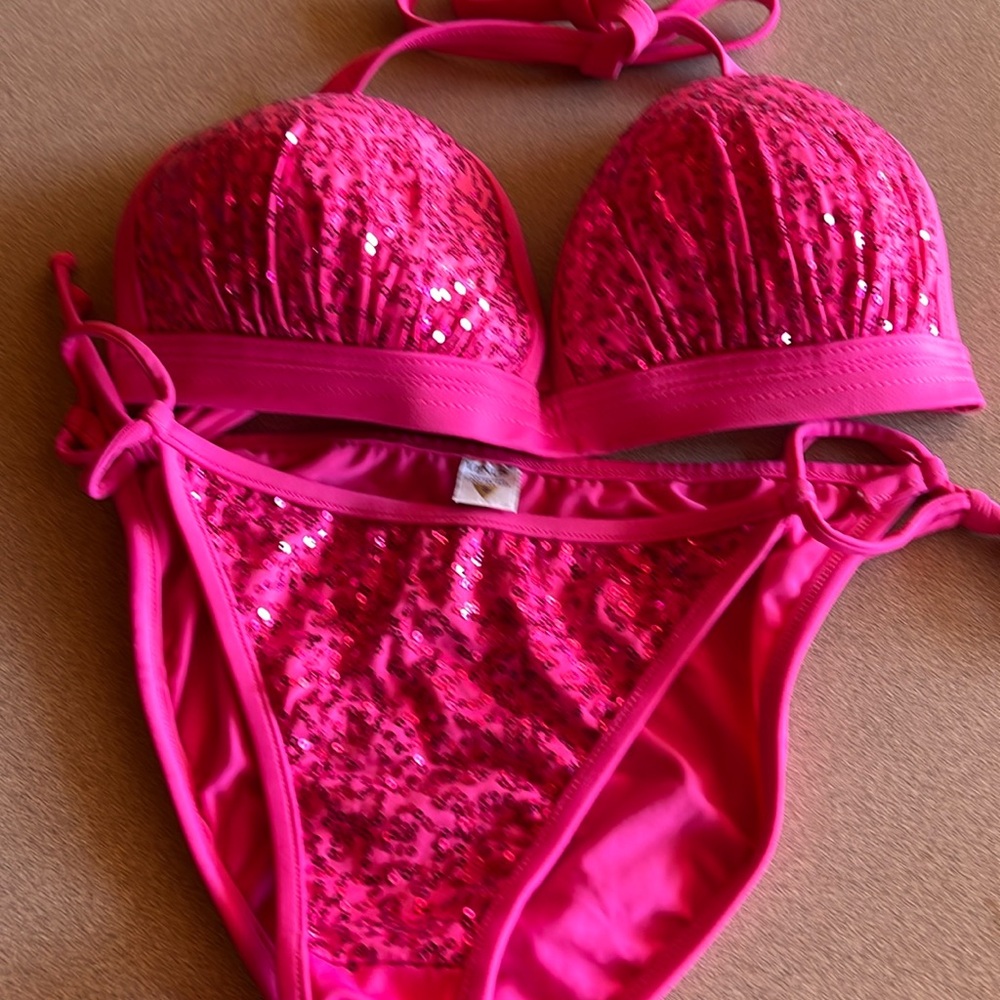 Venus Two Piece Swim Suite Pink with Sequins